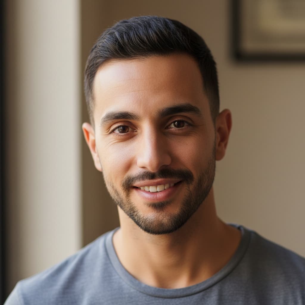 slim middle_eastern man close up genuine smile 57926106