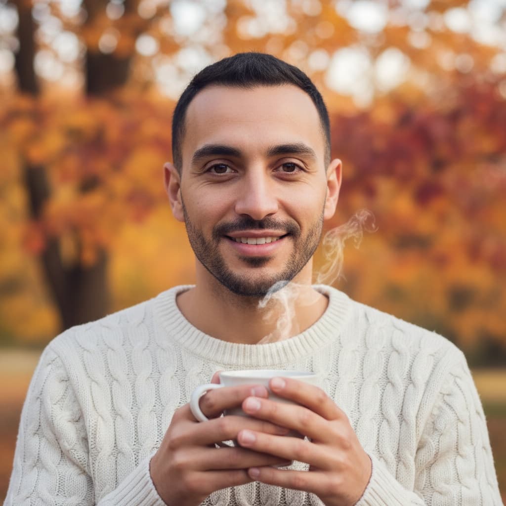 slim middle_eastern man cozy coffee fall portrait 15402494