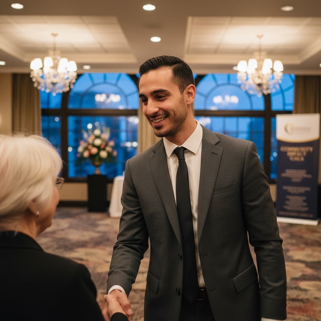 slim middle_eastern man fundraising donor moment 10010819