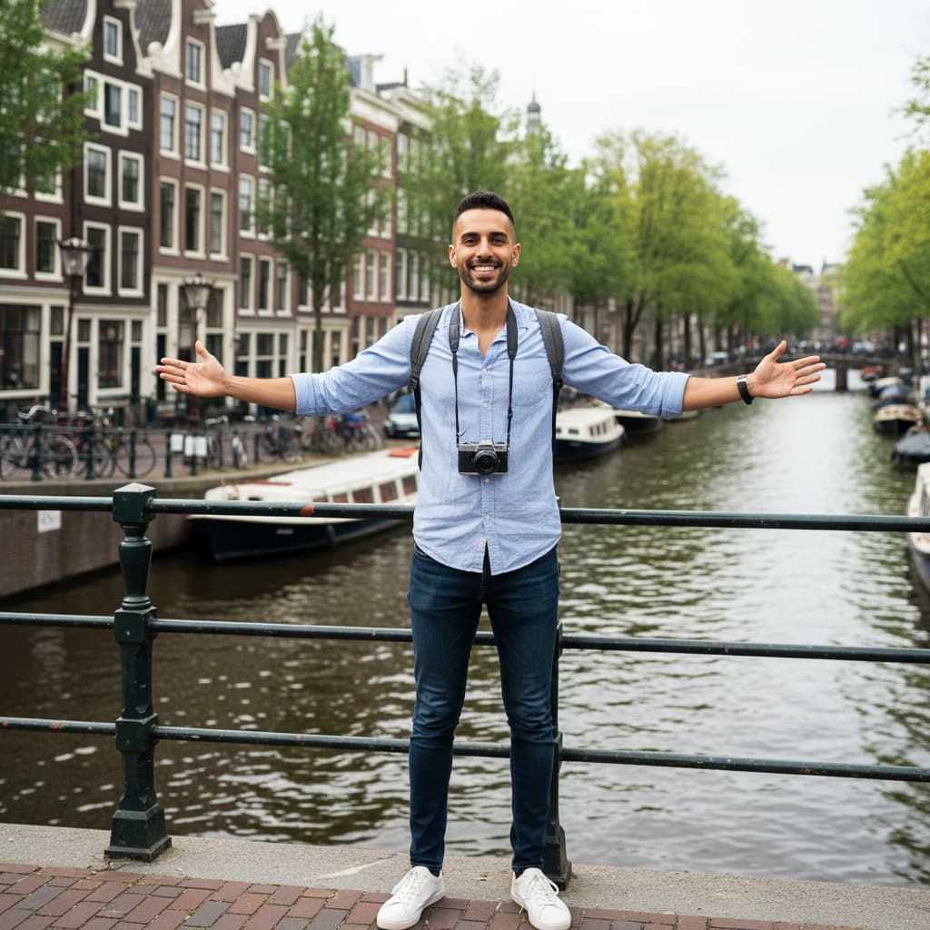 slim middle_eastern man iconic i amsterdam sign 32101566