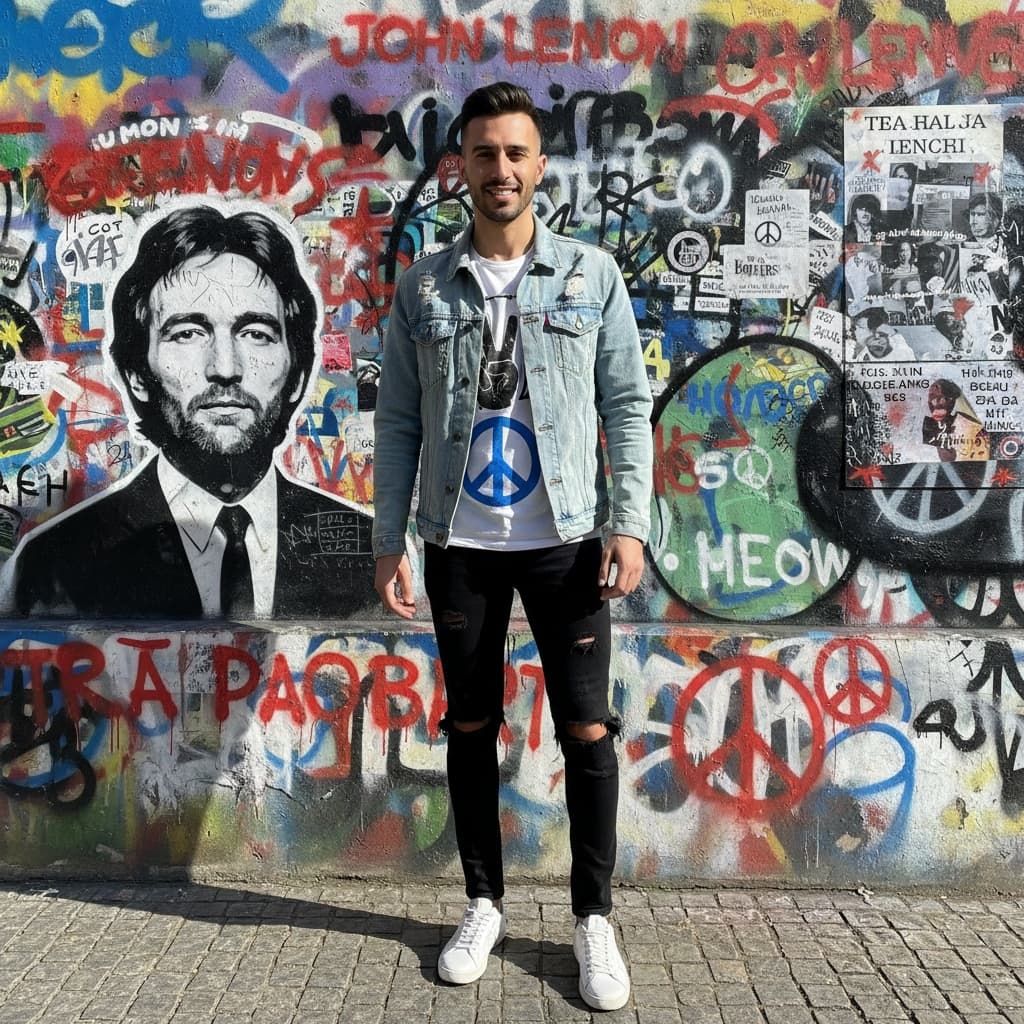 slim middle_eastern man john lennon wall colorful 24908589