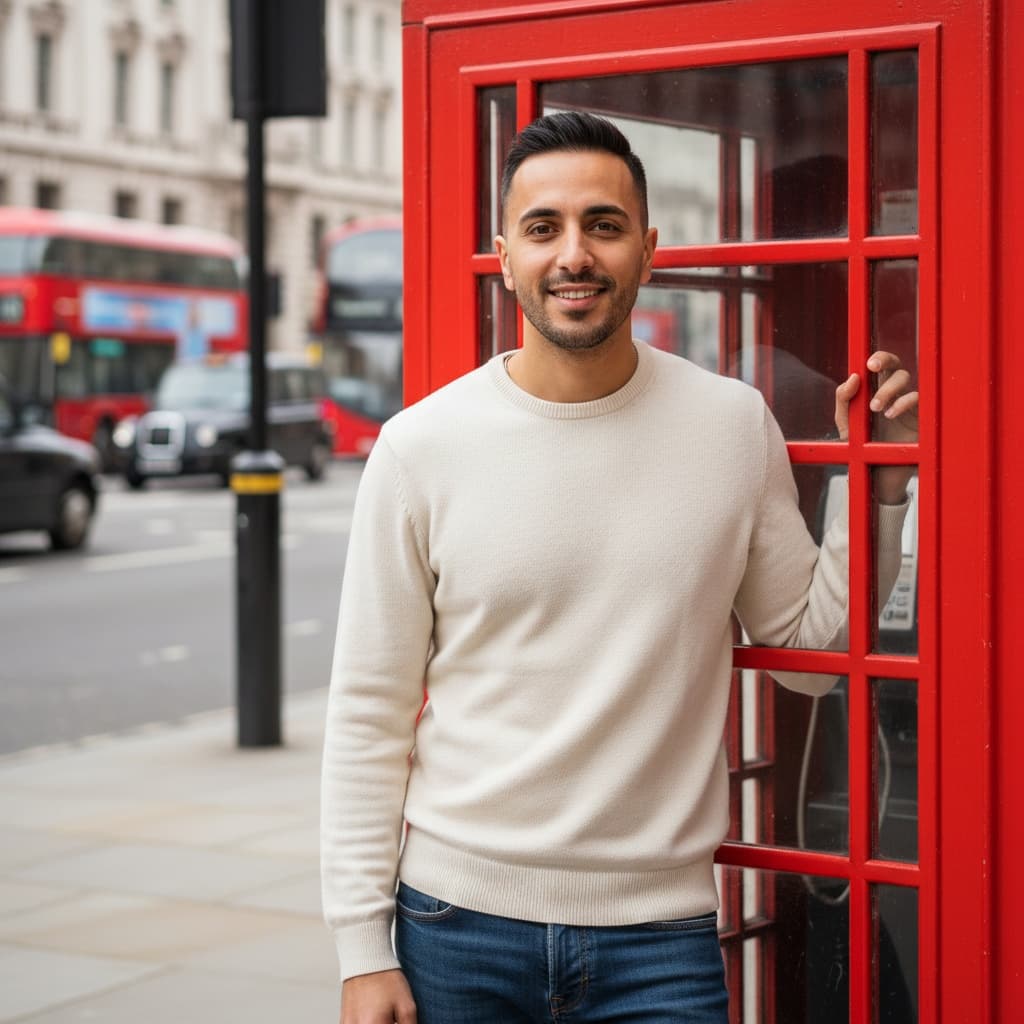 slim middle_eastern man red phone booth classic 84284970