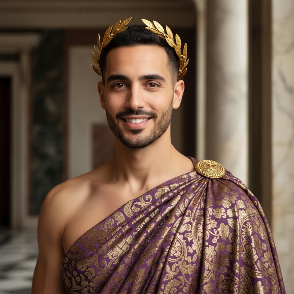 slim middle_eastern man roman emperor laurel crown 64518557