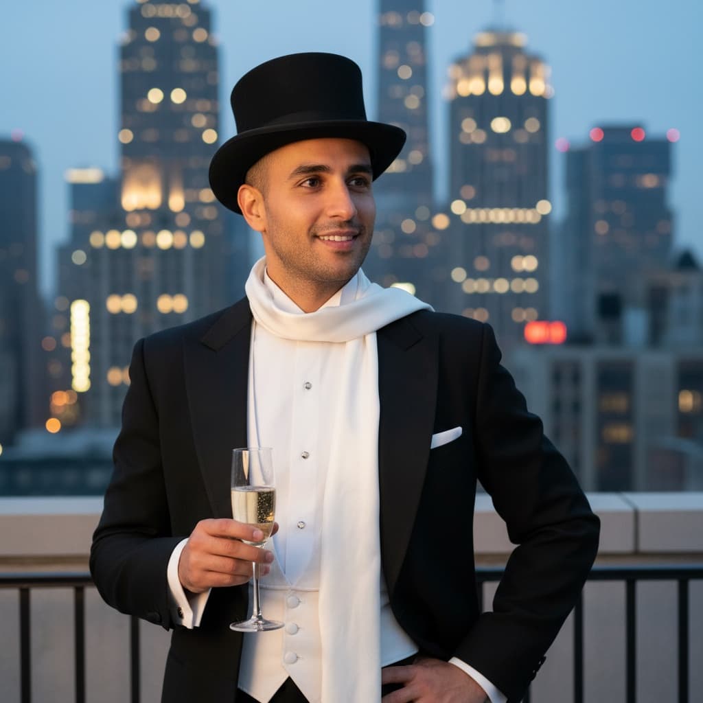 slim middle_eastern man rooftop cityscape evening 10573847