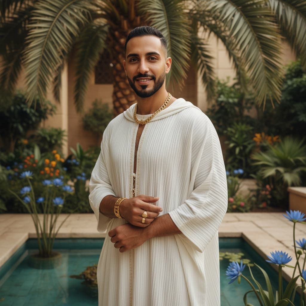 slim middle_eastern man royal garden leisure 97925203