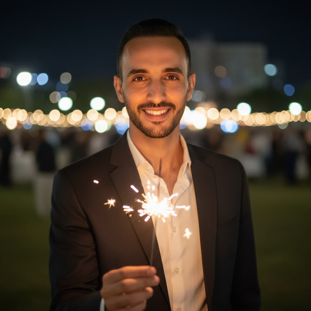 slim middle_eastern man sparkler outdoor night 39097597