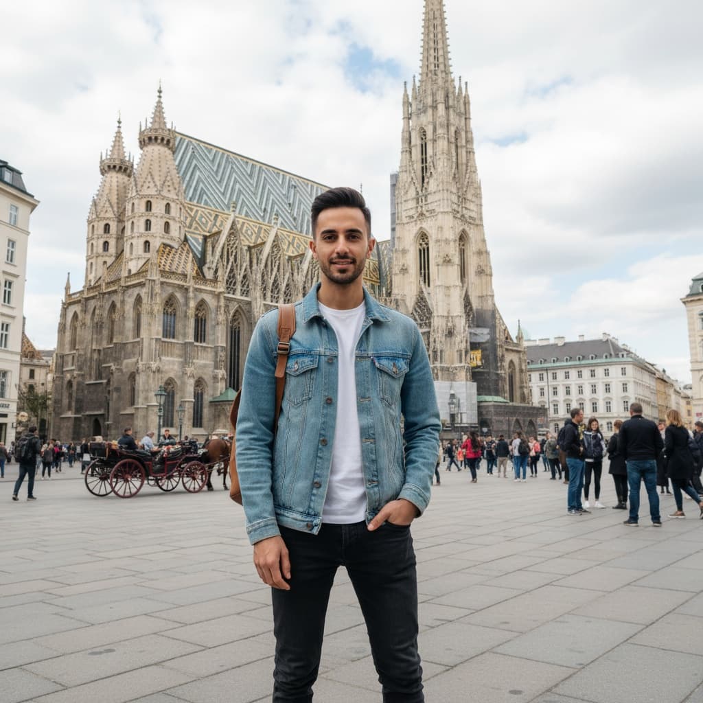 slim middle_eastern man st stephens cathedral plaza 62360701