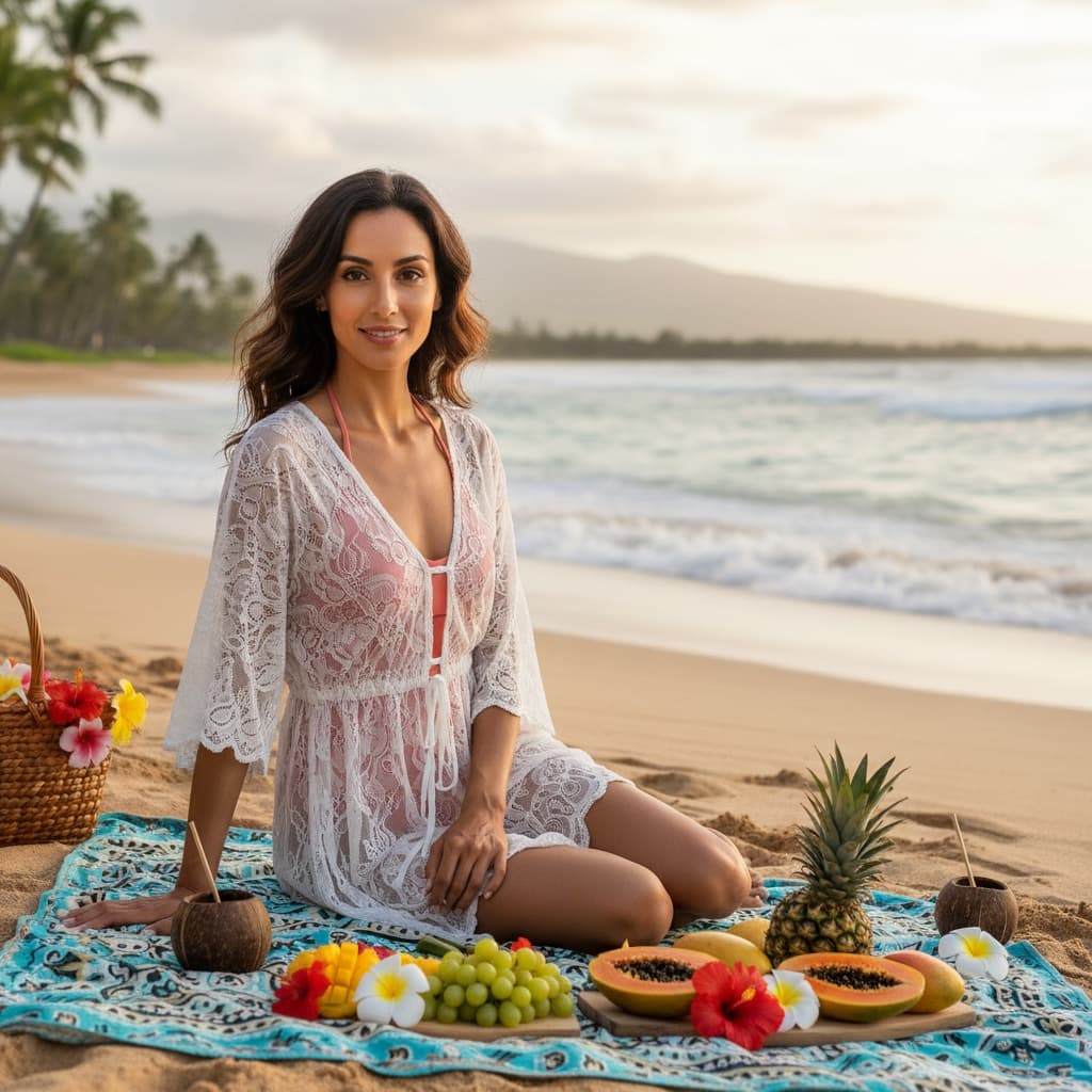 slim middle_eastern woman beach picnic romantic 16903799