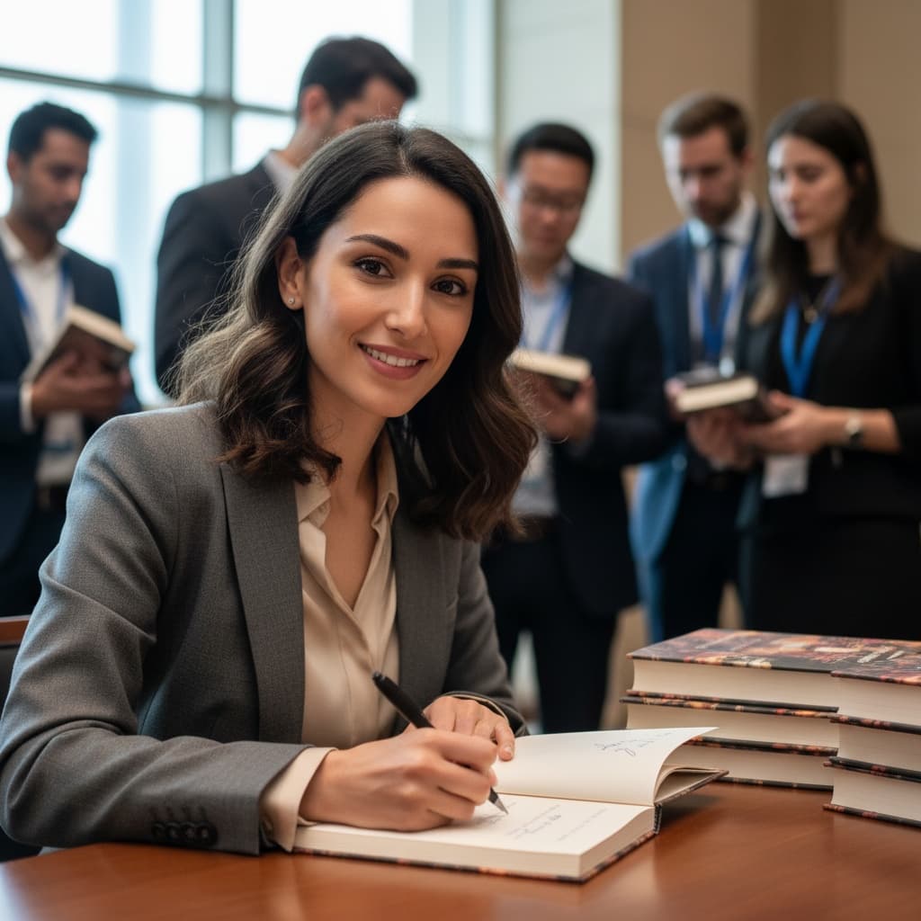 slim middle_eastern woman book signing table 27735228