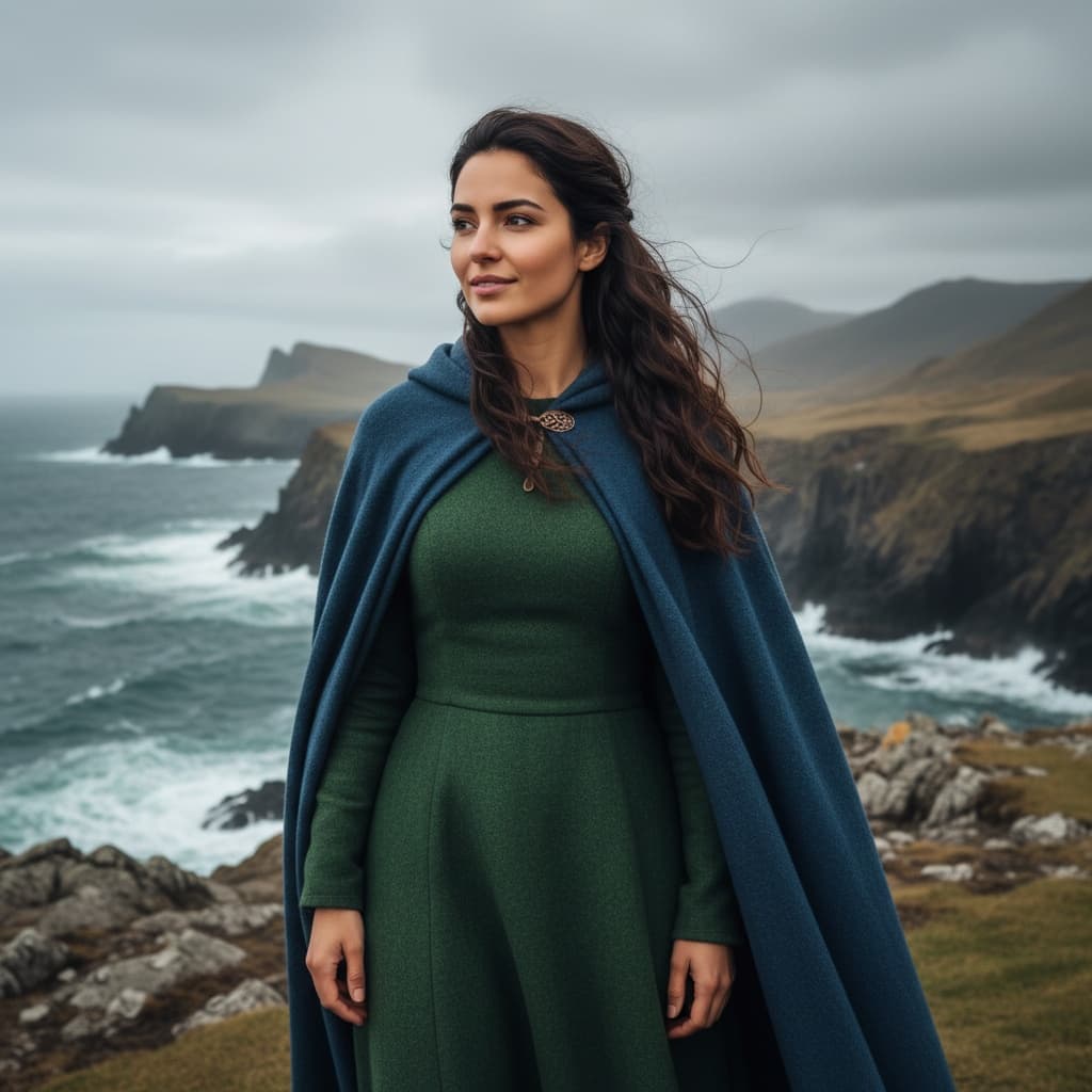 slim middle_eastern woman coastal cliff overlooking 91579040
