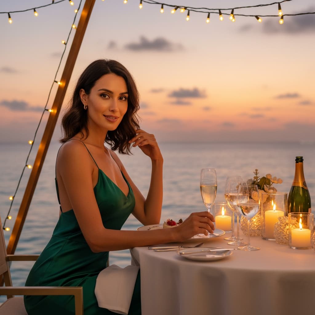 slim middle_eastern woman overwater dining deck 73232771