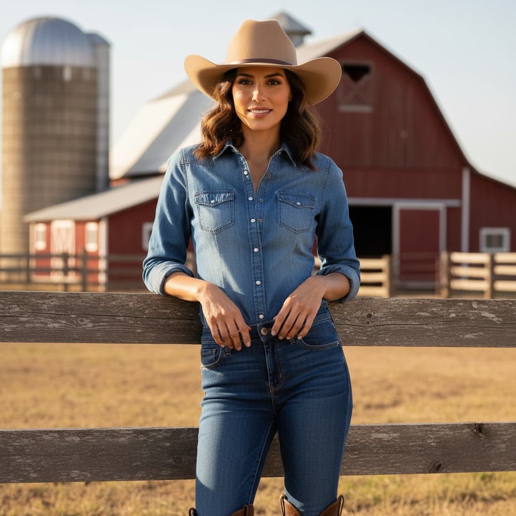 slim middle_eastern woman ranch fence leaning 82798747