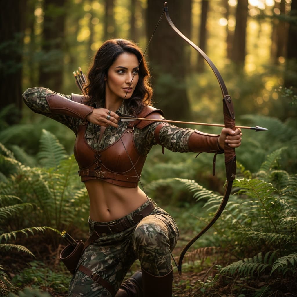 slim middle_eastern woman ranger archer nature 18976585