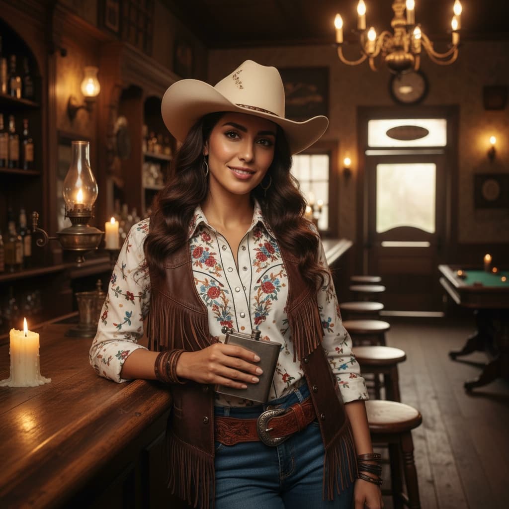slim middle_eastern woman saloon leaning bar 88206621