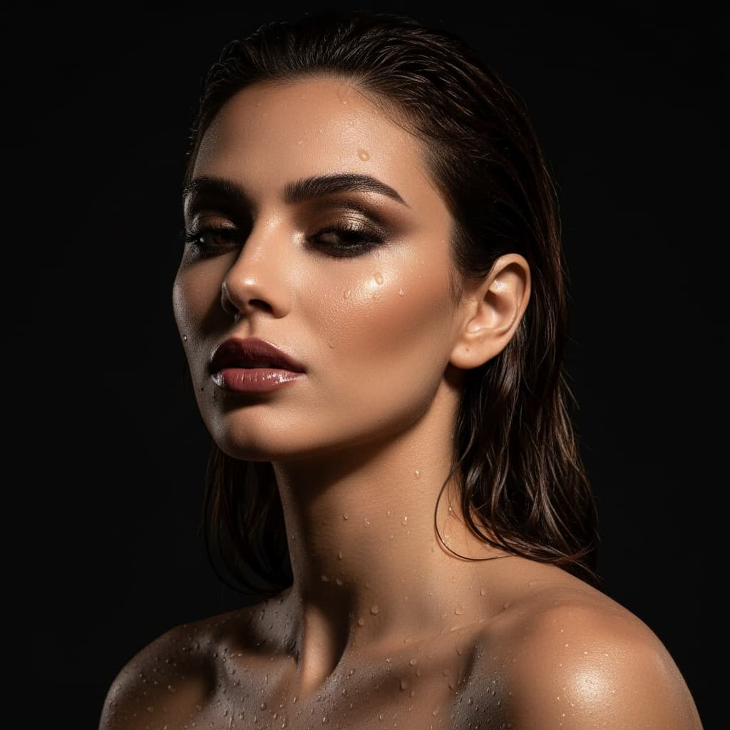slim middle_eastern woman wet hair beauty shot 49114058