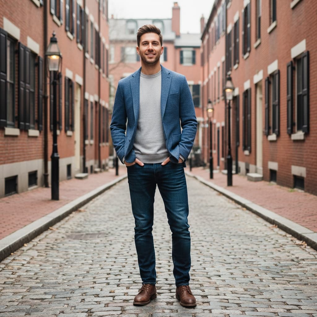 slim white man acorn street cobblestone 65845247