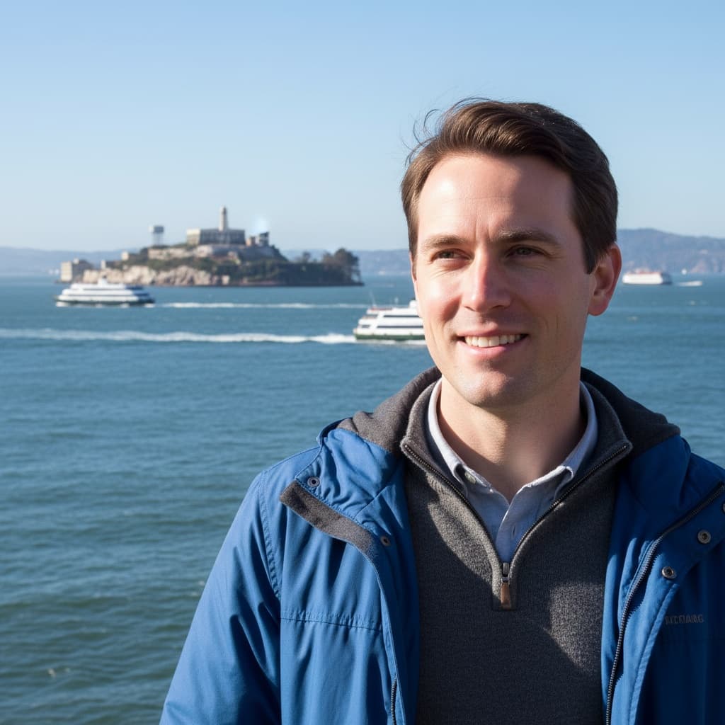 slim white man alcatraz island view 55651597