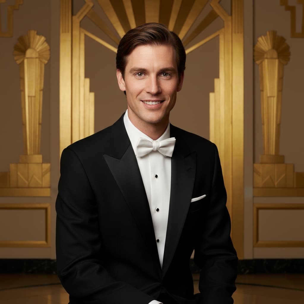 slim white man art deco ballroom portrait 47985840