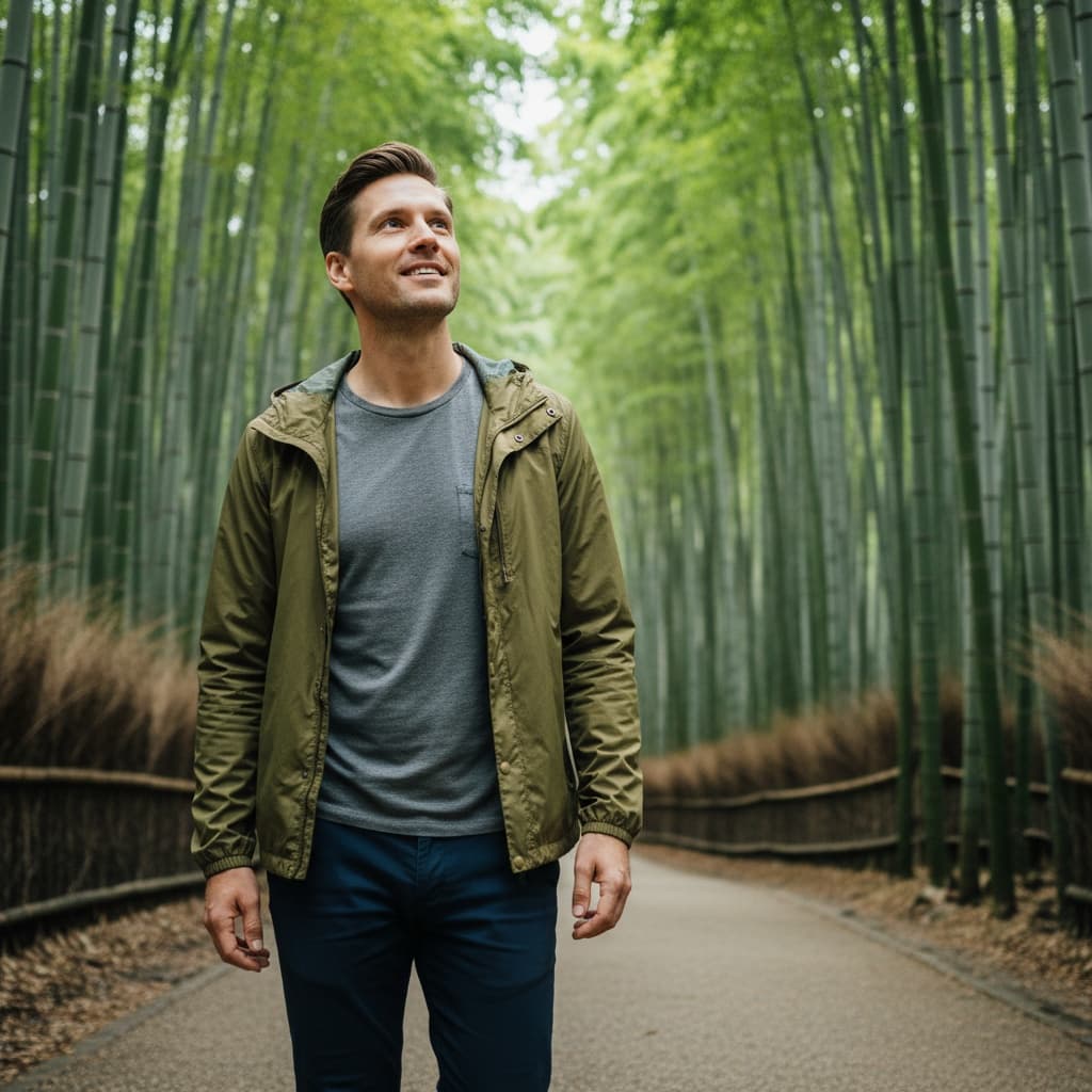 slim white man bamboo forest arashiyama 52127311