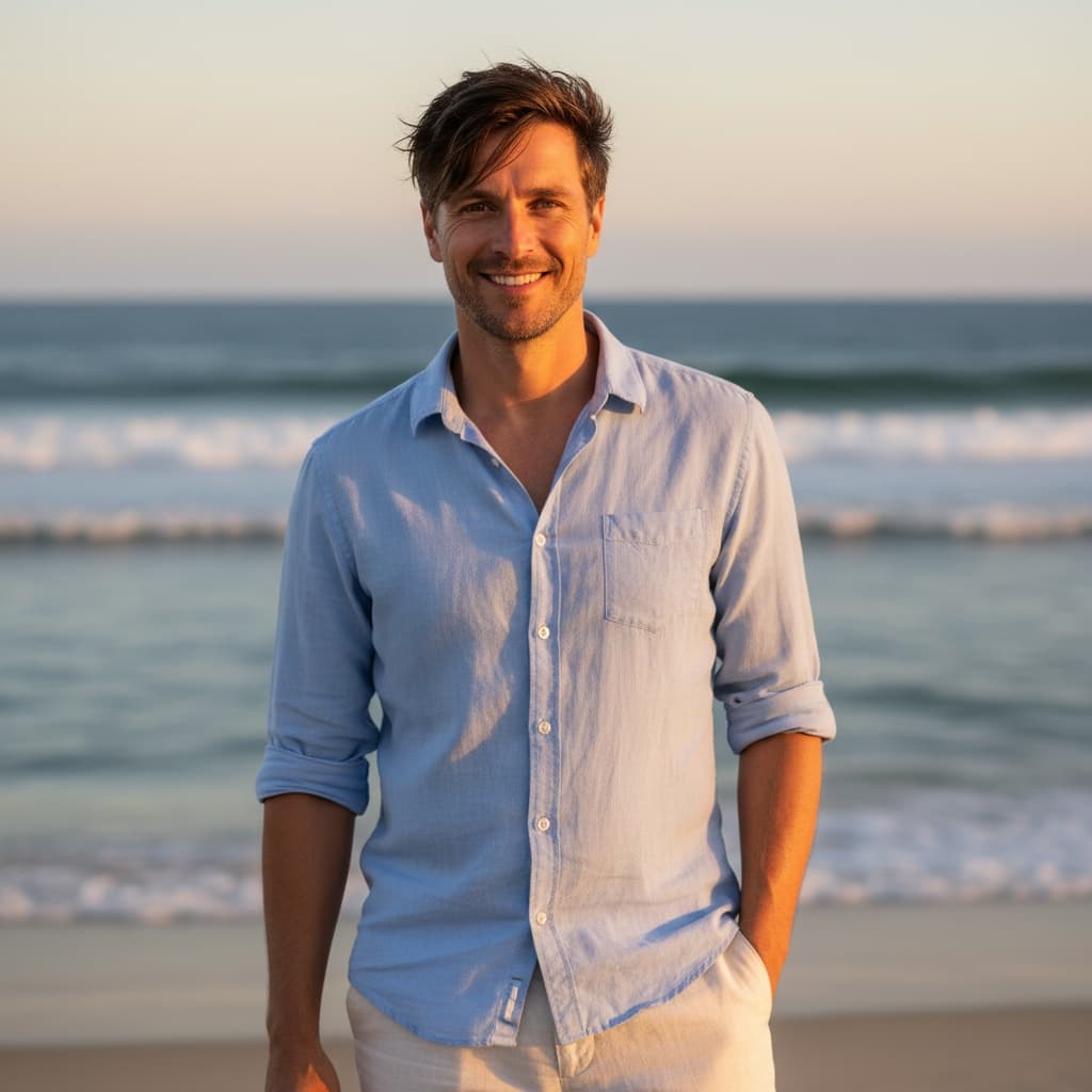 slim white man beach casual portrait 31038370