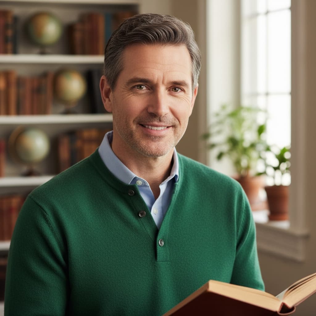 slim white man bookshelf intellectual 26417047