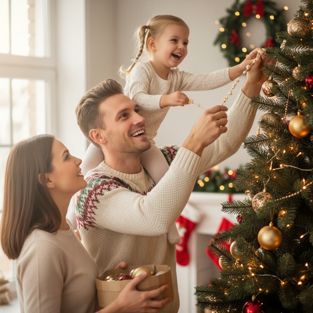 slim white man candid tree decorating 54609723