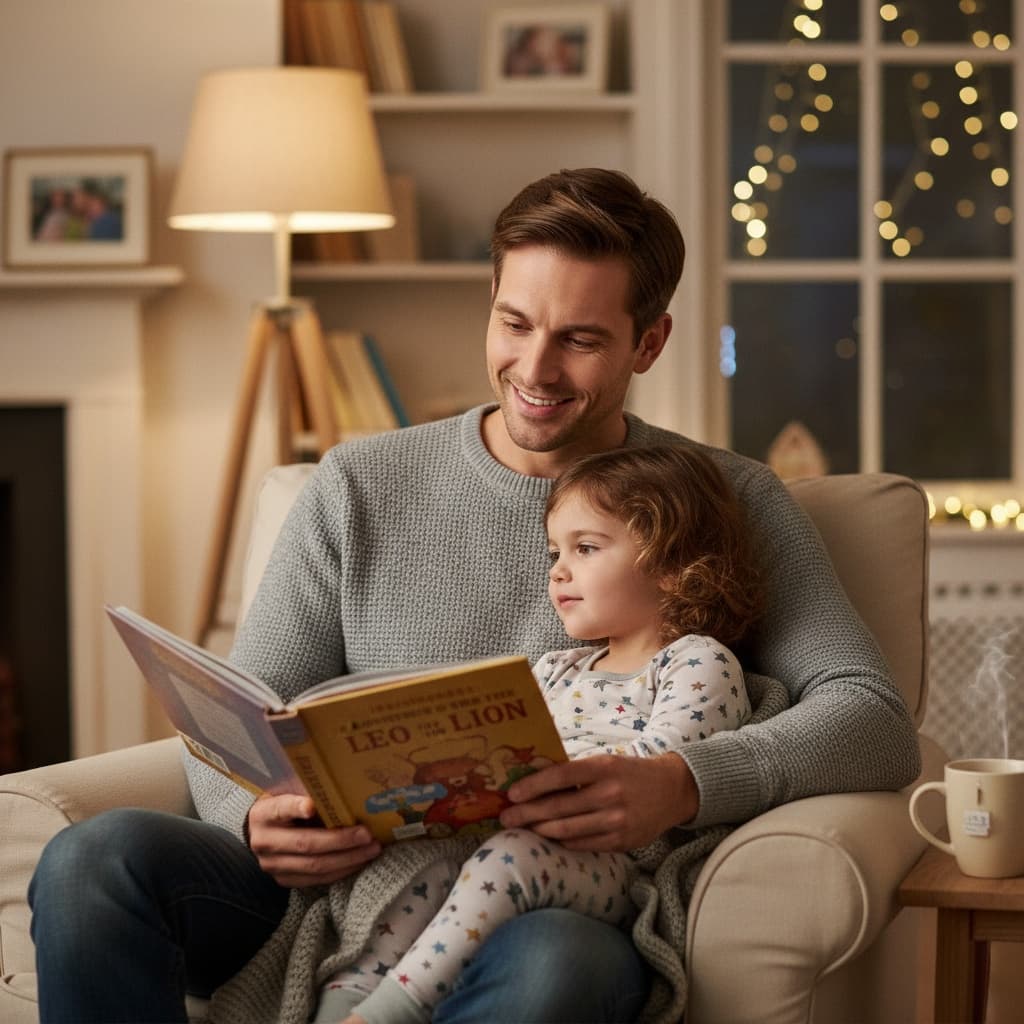 slim white man dad reading bedtime story 67784886