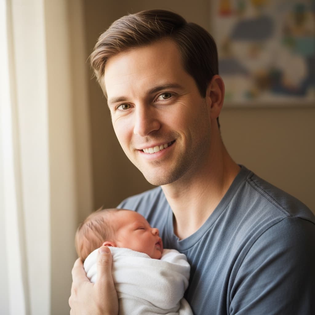 slim white man dad with baby close up 31091207
