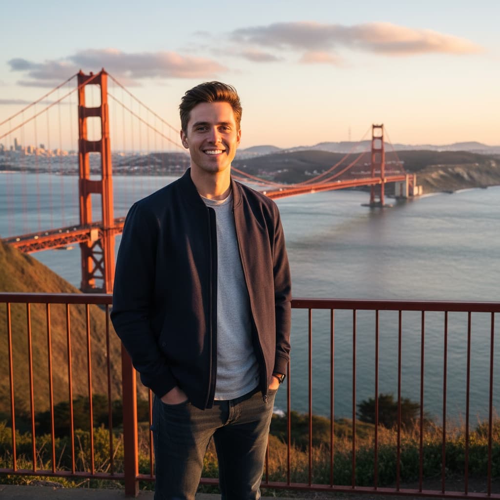 slim white man golden gate bridge overlook 45448137