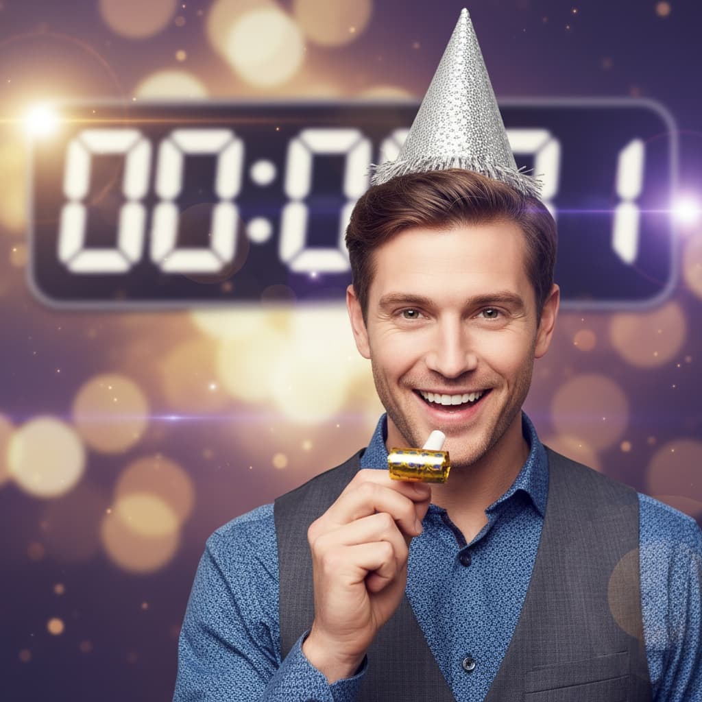 slim white man midnight countdown excitement 48065261