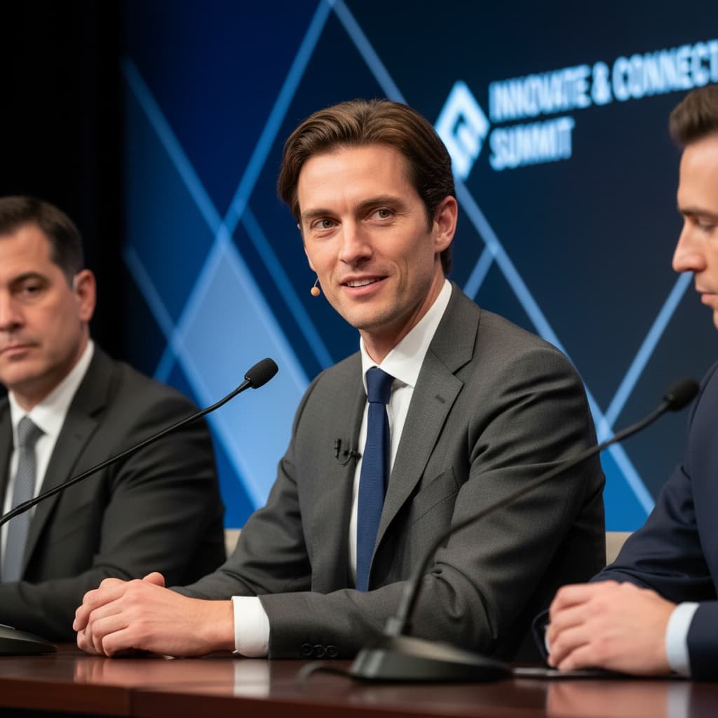 slim white man panel discussion seated 93752309