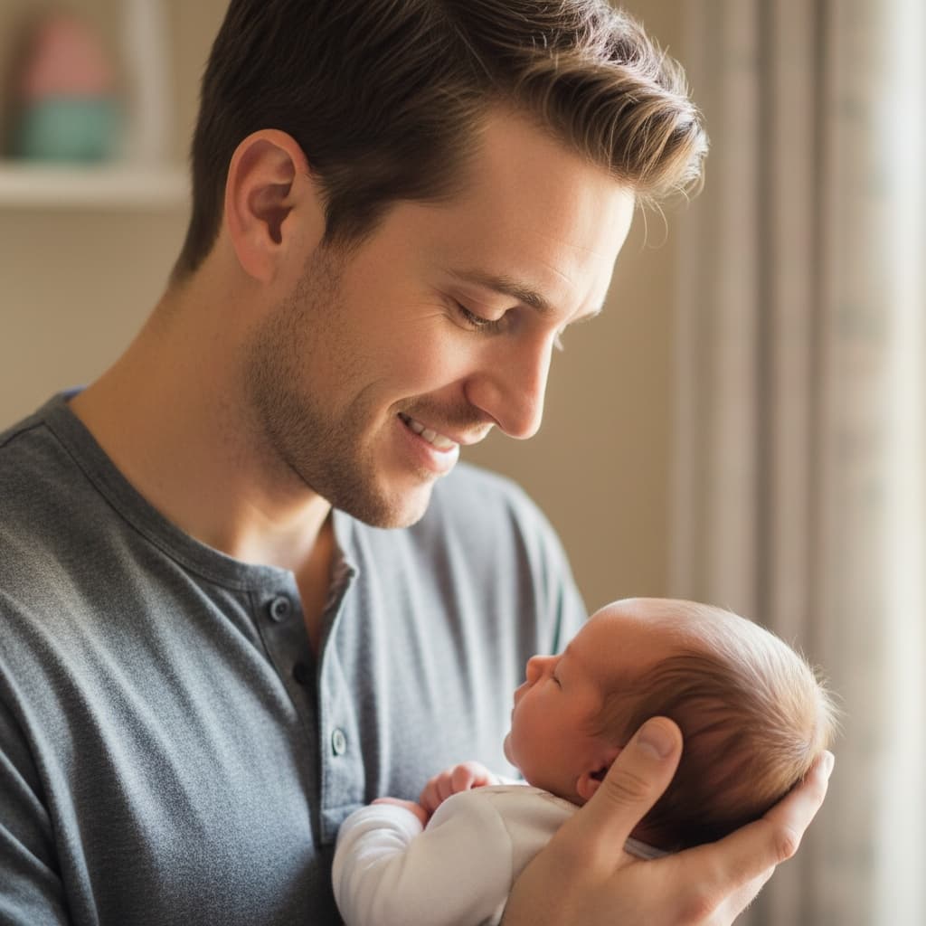 slim white man parent gazing at newborn 71990113