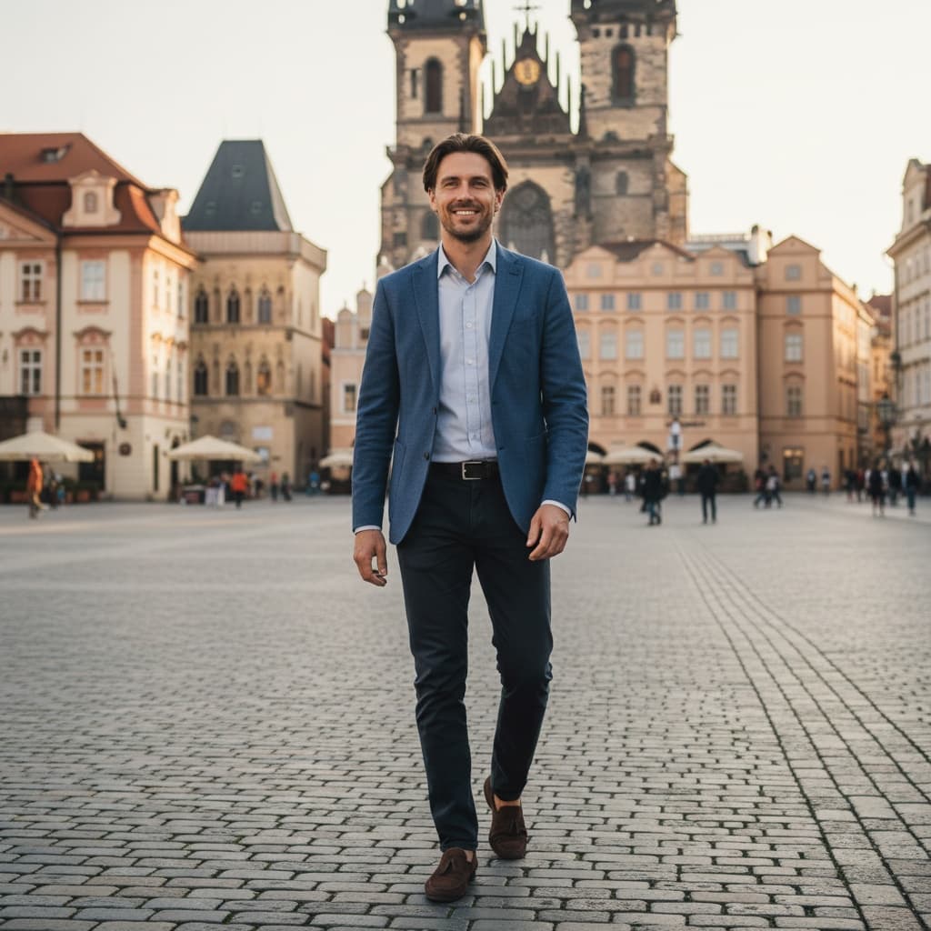slim white man prague old town square 41728516