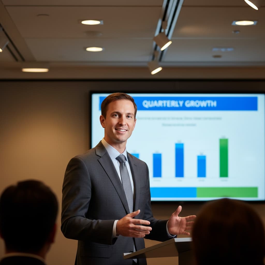 slim white man presenting at podium 59329573