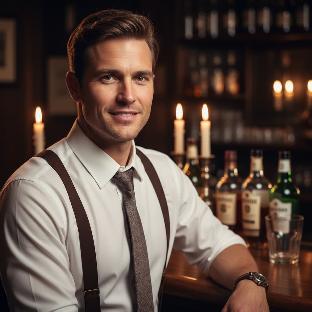 slim white man prohibition bar closeup 95693777