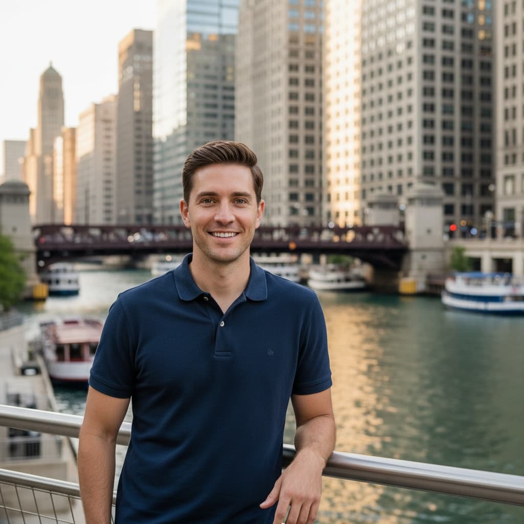 slim white man riverwalk architectural background 11616617