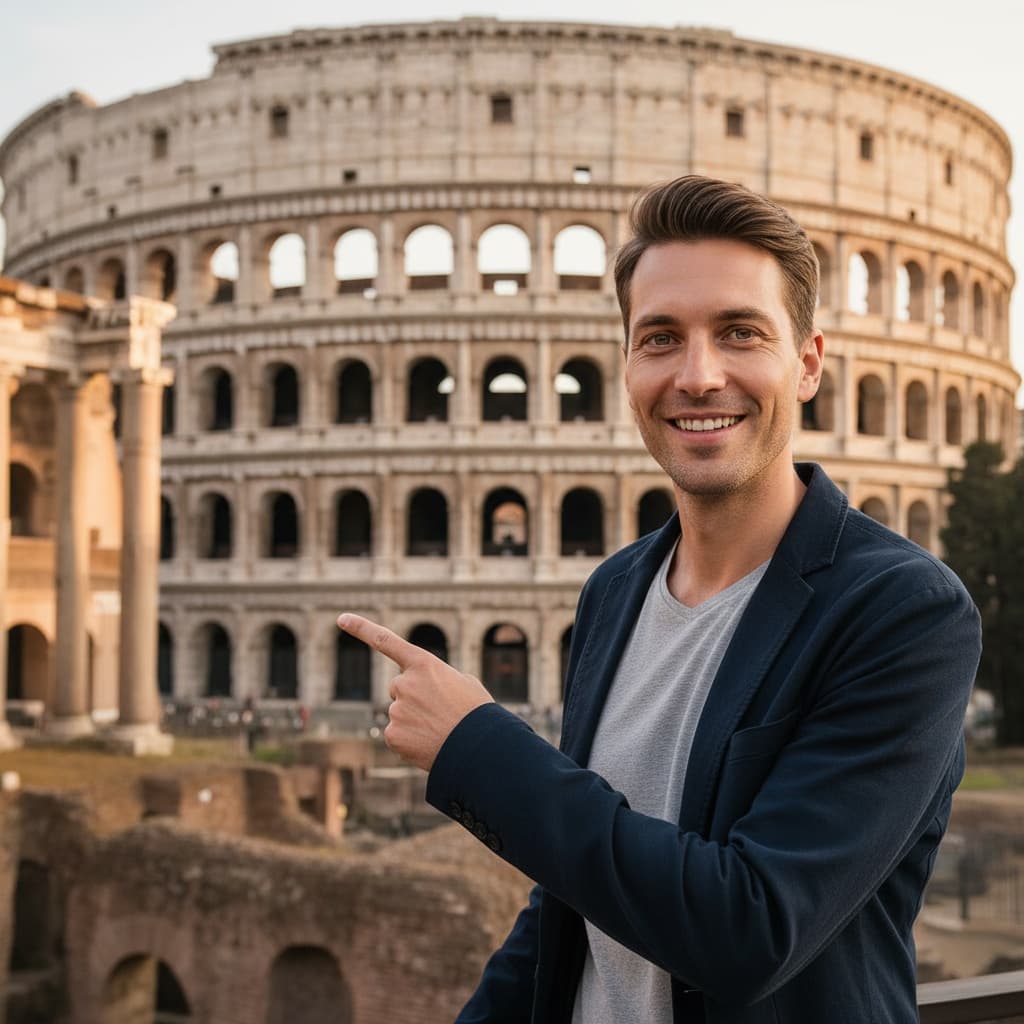 slim white man rome colosseum tourist 74860637