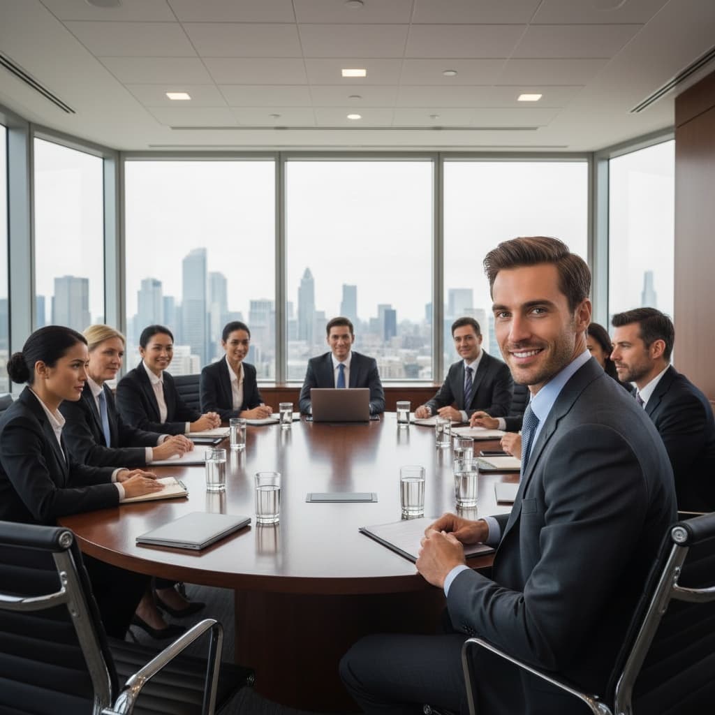 slim white man roundtable wide establishing shot 25176577