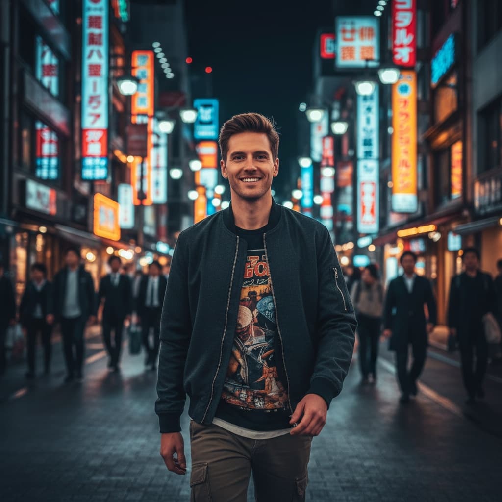 slim white man shinjuku night street level 86373500