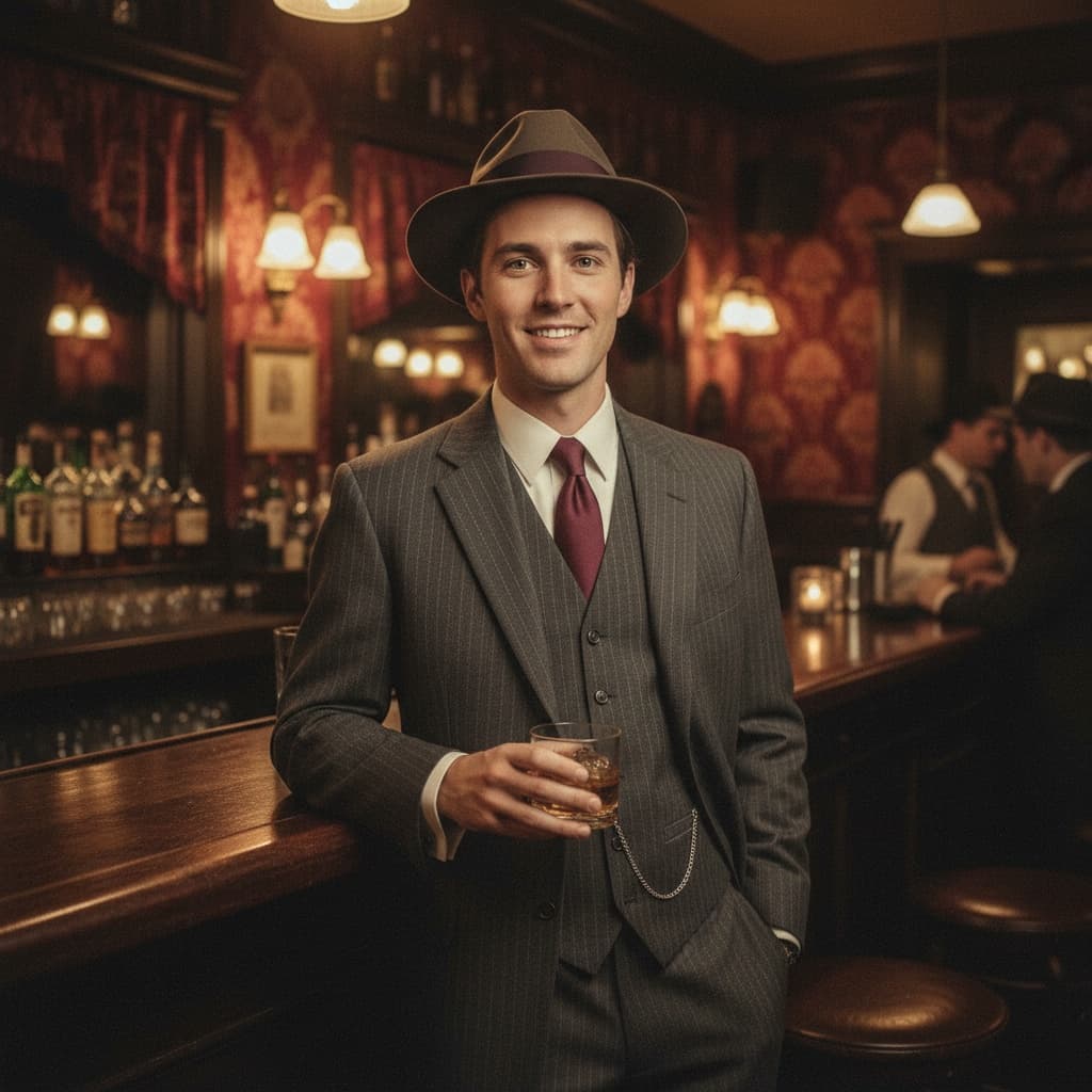 slim white man speakeasy bar full body 79886829