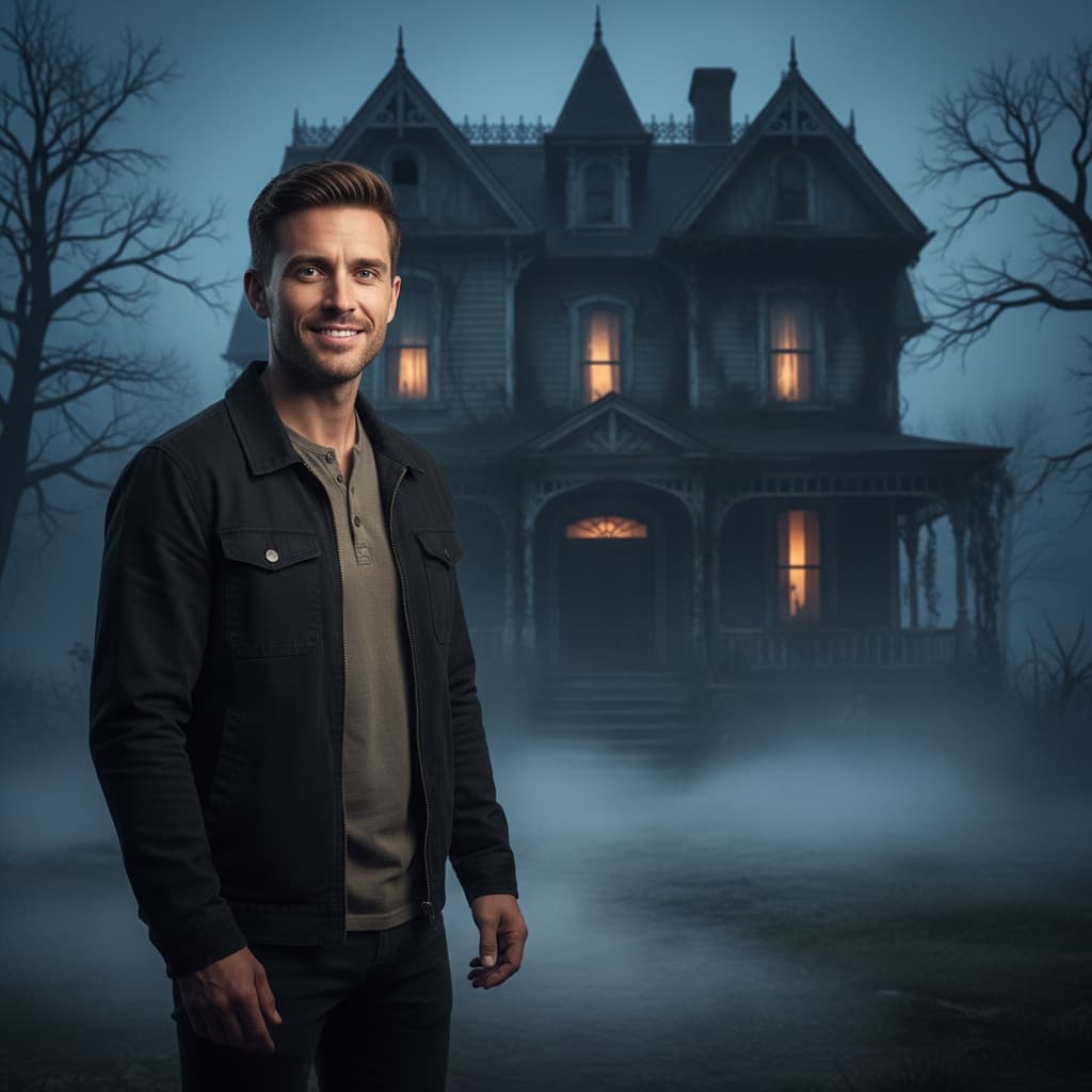 slim white man spooky haunted house 43756787