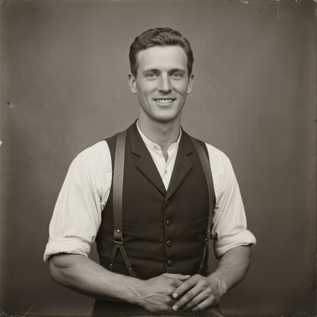 slim white man tintype working portrait 45440555