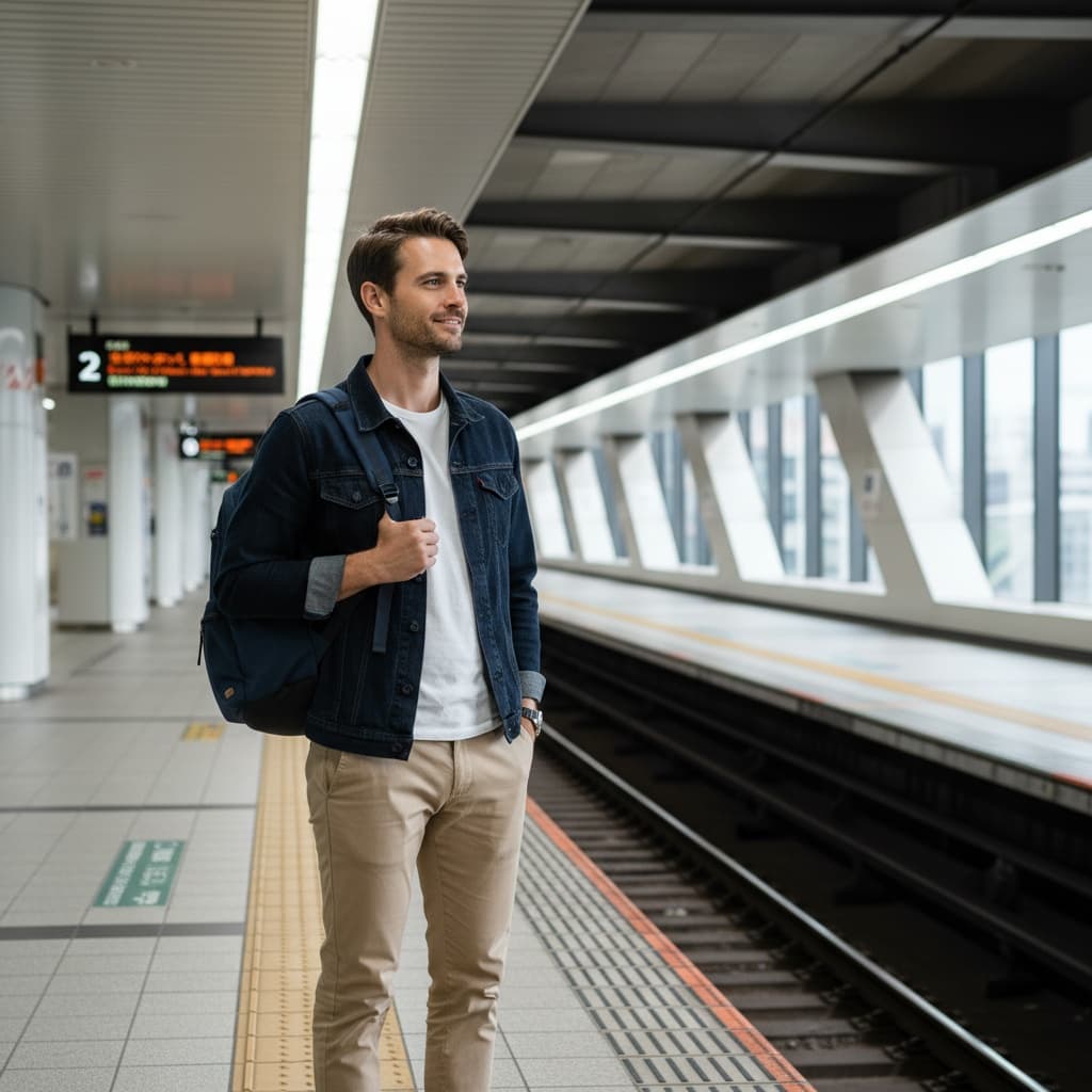 slim white man tokyo metro platform 77521819