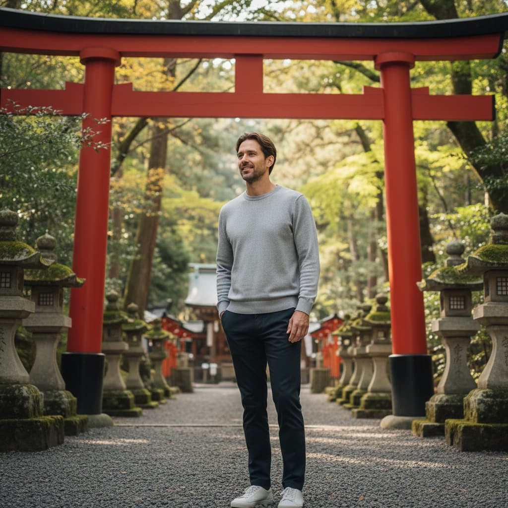 slim white man traditional torii gate 28362373