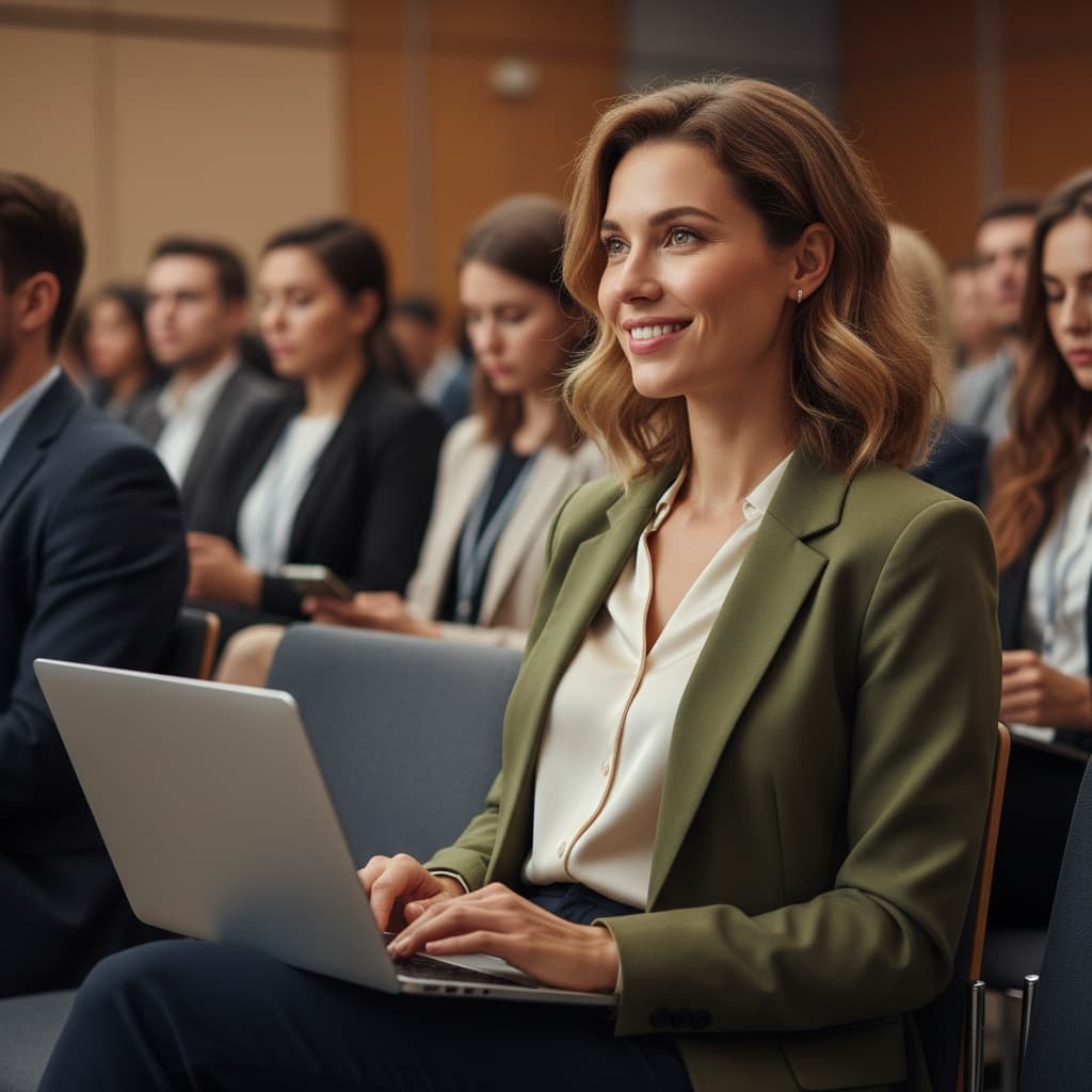 slim white woman audience taking notes 43126068