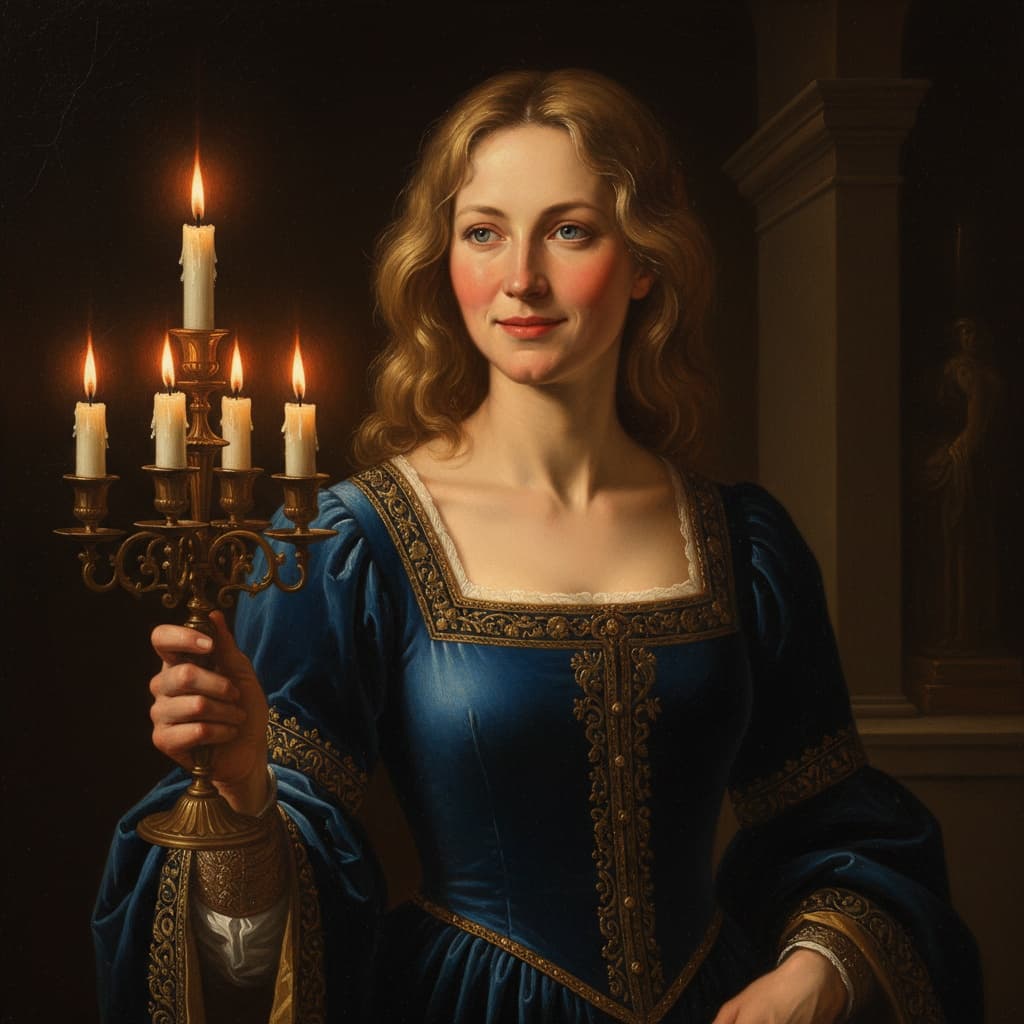 slim white woman candlelit evening portrait 70604106