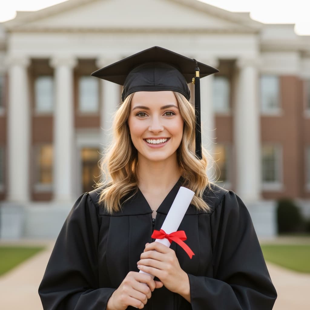 slim white woman classic outdoor campus portrait 91975353