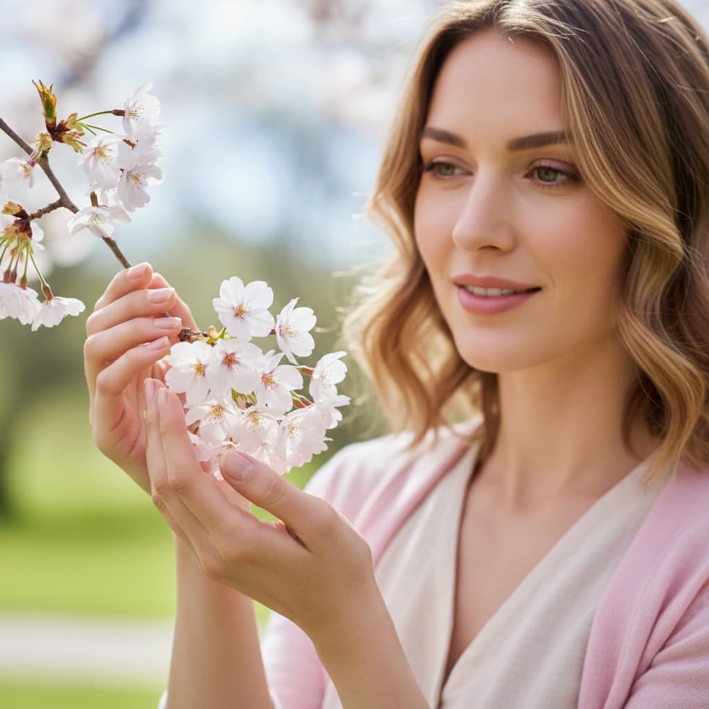 slim white woman hands touching blossoms 97998276