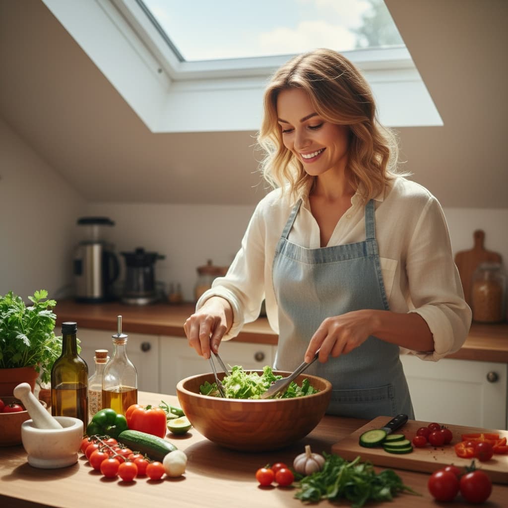 slim white woman kitchen cooking prep 25360321