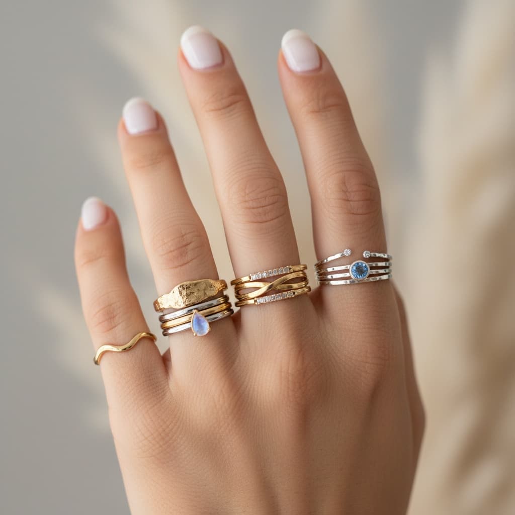 stacked rings hand detail 41398471